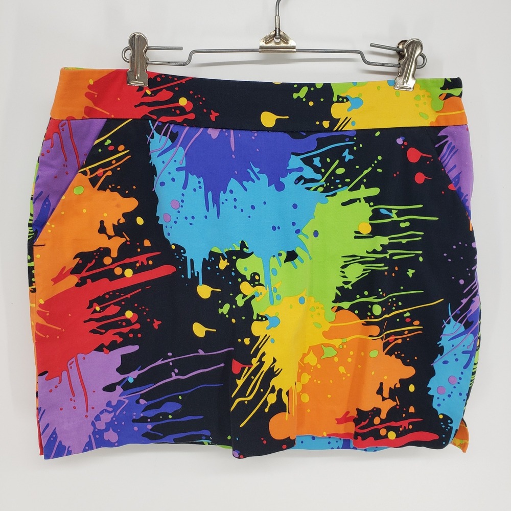 Loudmouth Paint Splatter Golf Skort Womens Size 8 Black Rainbow Athletic Sporty